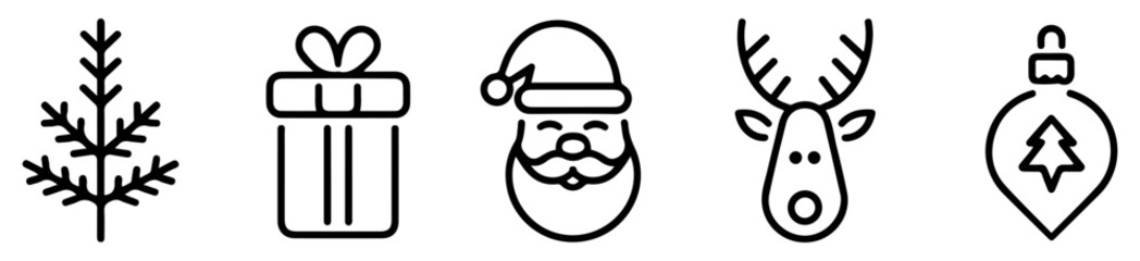 christmas outline icon set collection