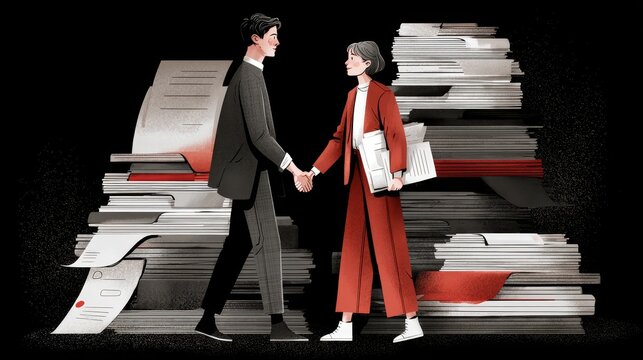 Woman and man business people or students holding a stack of books for education and work - Powered by Adobe