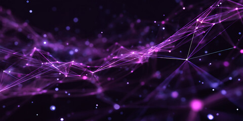 Abstract magenta digital connection network with geometric triangle mesh and glowing nodes