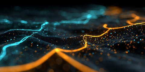 Futuristic cyan and orange data landscape with glowing lines and floating particle field

Keywords:
