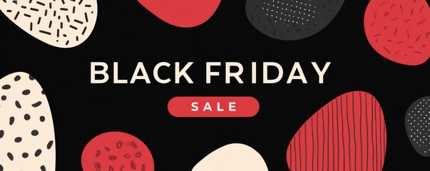 Bold red text 'Black Friday' on a black background with red and black shapes.