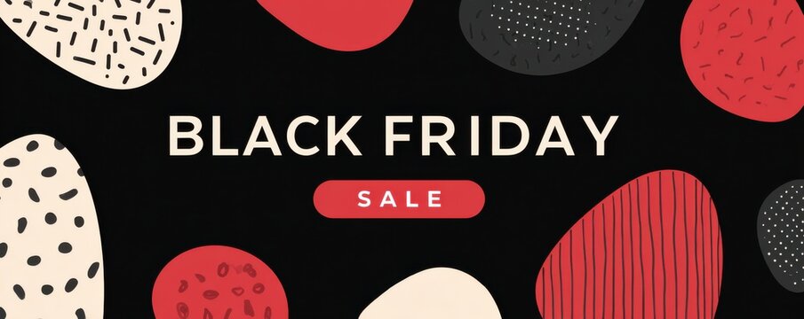 Bold red text 'Black Friday' on a black background with red and black shapes.