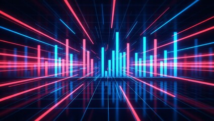 Neon digital audio waveform corridor