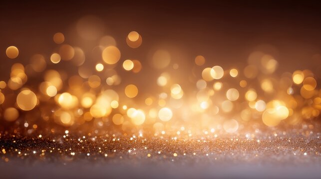 Beautiful golden and brown bokeh background filled with sparkling light orbs creating a warm and inviting atmosphere for festive celebrations and events