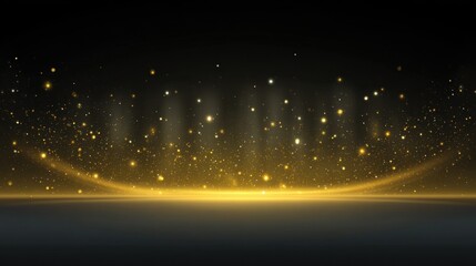 Sparkling golden particles and lights on a dark background creating a magical atmosphere for events, celebrations, or festive occasions in high resolution