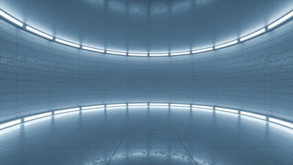 Futuristic curved room with glowing light strips