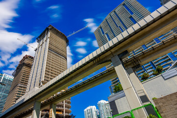 Brickell Miami city scene showin railroad and skyscrapers under construction 2025