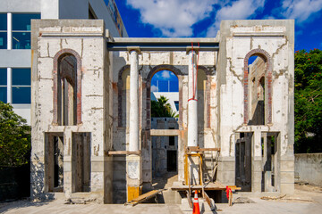 Shell of an old building preserved for future construction