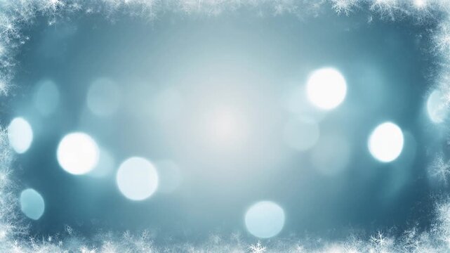 Modern Christmas postcard with frosted glass texture and glowing bokeh lights moving gently in the background. Large centered copyspace and elegant festive atmosphere