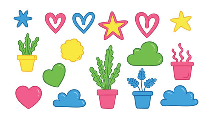 Colorful Elements for Design : A vibrant collection of design elements bursting with color. Featuring shapes, plants and stars. A visual feast for designers. 