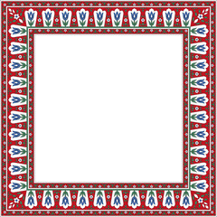 Vector colored square Turkish ornament. Ottoman border, rectangle, frame. Muslim pattern for stained glass.
