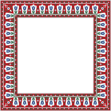 Vector colored square Turkish ornament. Ottoman border, rectangle, frame. Muslim pattern for stained glass.