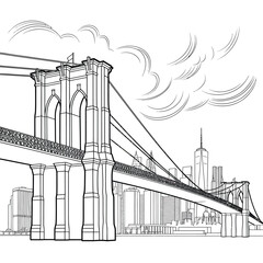 Sketch of the brooklyn bridge with new york city skyline in background