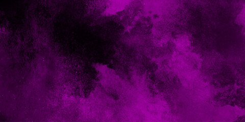 Hand-drawn bright pink gradient abstract watercolor splashed on the paper. black background with purple gradient smoke .
