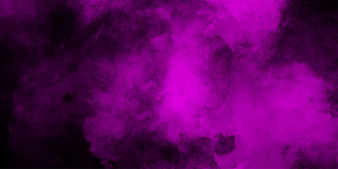 Fototapeta premium Hand-drawn bright pink gradient abstract watercolor splashed on the paper. black background with purple gradient smoke .