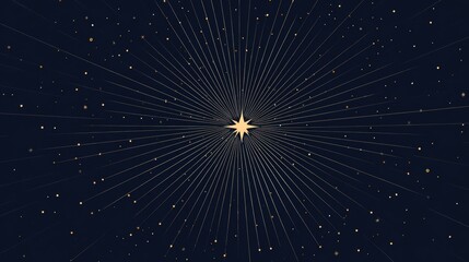 Celestial starburst design with gold lines and a dark blue background