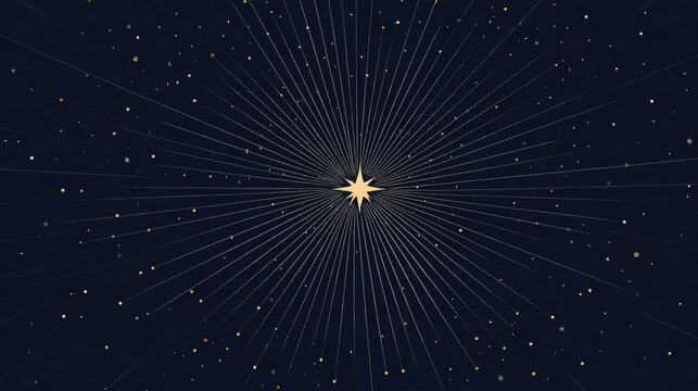 Celestial starburst design with gold lines and a dark blue background