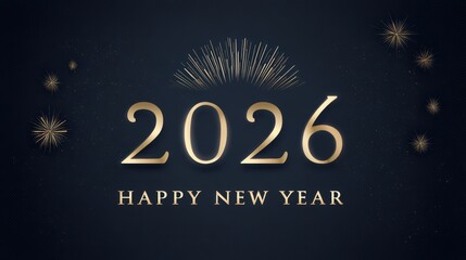Obraz premium Elegant 2026 New Year greeting with gold text and fireworks on a dark background