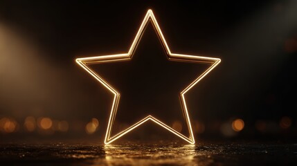 Glowing golden star shape on a dark background with bokeh lights