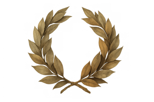 Golden laurel wreath representing success, award, and academic achievement, on a transparent background
