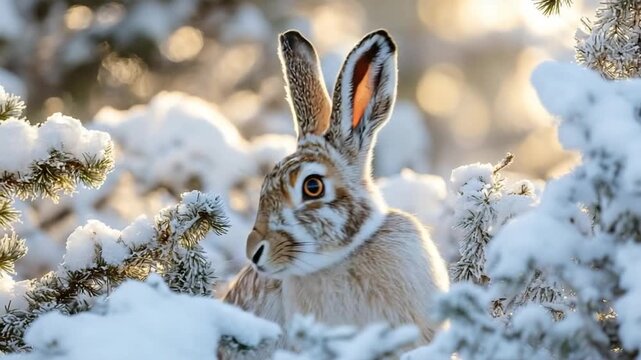 wild hare eating in a cold winter day video