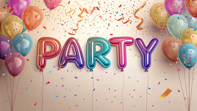 gradient  party confetti ballon text effect glossing