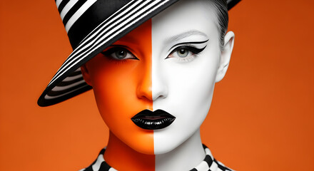 Capture the essence of modern beauty with this striking portrait, perfect for showcasing innovative makeup and fashion forward design aesthetics today.