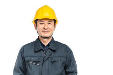 黄色ヘルメットを着用した日本人作業員の正面ポートレート