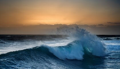 ocean wave splashes and breaks showing the motion and power of the sea