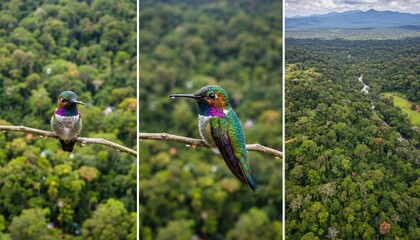 Obraz premium Rufous tailed Hummingbird Perched on Branch in Lush Rainforest Colorful Bird of Costa Rica Wildlife Photography Captures Beauty of Nature Tropical Biodiversity at its Finest