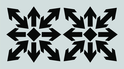Dynamic black arrows radiating from central diamonds signify direction choice and diverse pathways for strategic planning and growth
