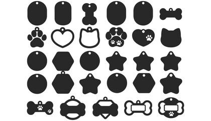Pet id tag designs vector set for dog and cat collar tags