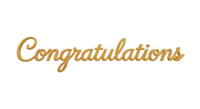 Gold congratulations script text on a transparent background