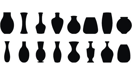 Collection of black vase silhouette vector art design assets