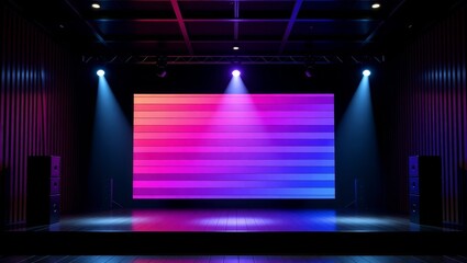Stage with colorful gradient screen and spotlights