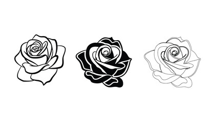 Rose flower vector art black and white outline drawing design
