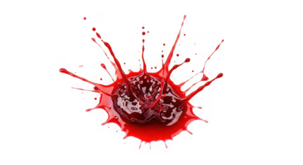 Red liquid splash with droplets isolated on a transparent background