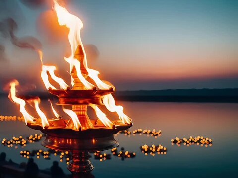 Ganga Arti With Warm Glow In the Evening
