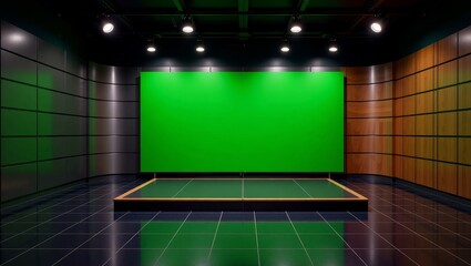Green screen studio with professional lighting