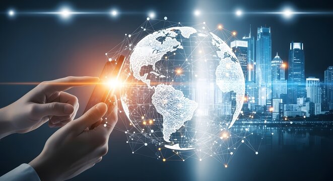 Global Connectivity and Digital Transformation in a Modern Cityscape