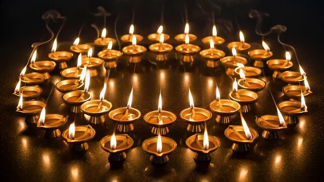Circular Arrangement Of Candles With Warm Glow In Starburst Pattern For Dev Diwali