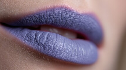 Fototapeta premium Close-Up of Soft Purple Matte Lipstick on Model's Lips Highlighting Texture and Color in Beauty Photography for Fashion and Makeup Enthusiasts