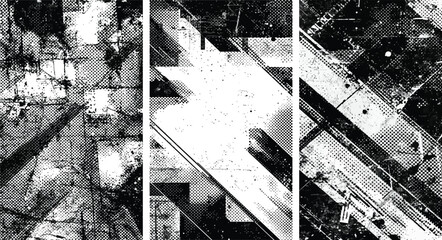 Set of black and white grunge texture backgrounds