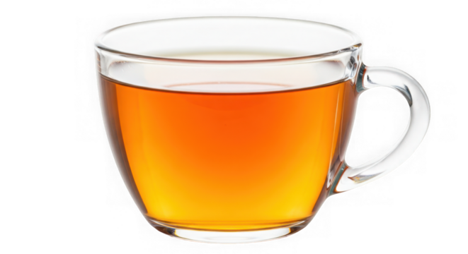 A clear glass cup filled with amber liquid on a black background - Powered by Adobe