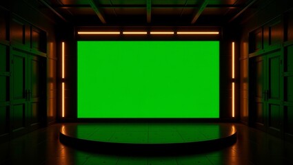 Green screen studio with orange lighting