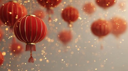 Chinese red lanterns glowing with festive golden light
