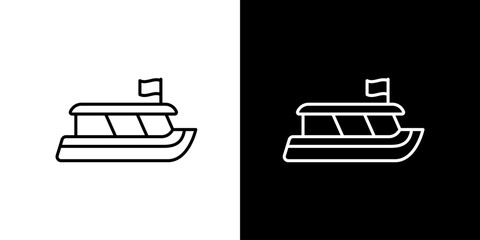 Outline Icon of a Tour Boat on a Black and White Background Simple Transportation Vector