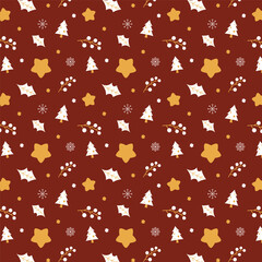 Christmas pattern. Christmas decoration pattern on red background. Design for textiles, wrapping paper. Vector illustration.