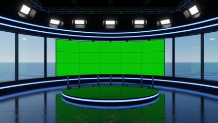 Modern studio green screen ocean view