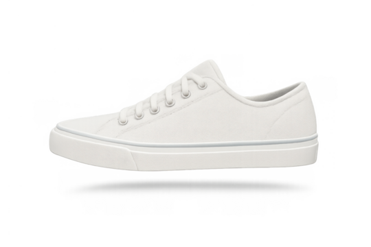 White canvas sneaker, casual lace-up shoe for fashion and modern lifestyle, isolated with transparent background